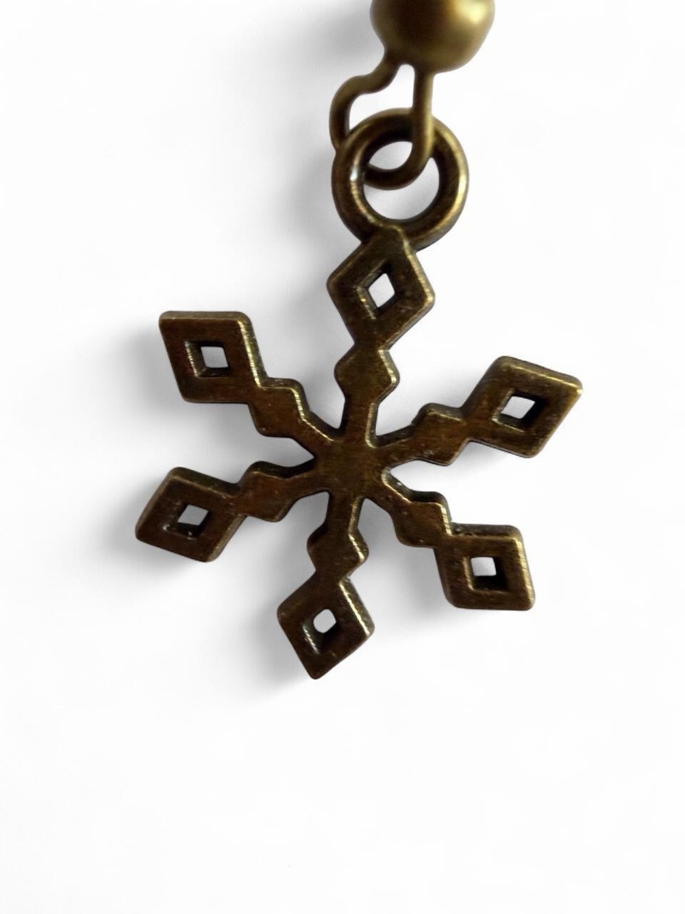 Handmade Bronze Snowflake Earrings Winter Snow Dangles ❄️ - Picture 5 of 7
